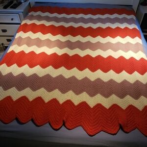 Handmade Retro Vintage Chevron Afghan Crochet Blanket/Throw